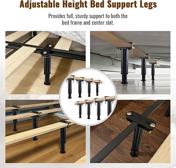 YHK 8PCS Adjustable Height Bed Support Legs 5.0-7.8inch, Heavy Duty Bed Frame Support Legs for Bed Slat and Frame, Plastic Bed Frame Support Replacement Bed Support Reinforcement Parts