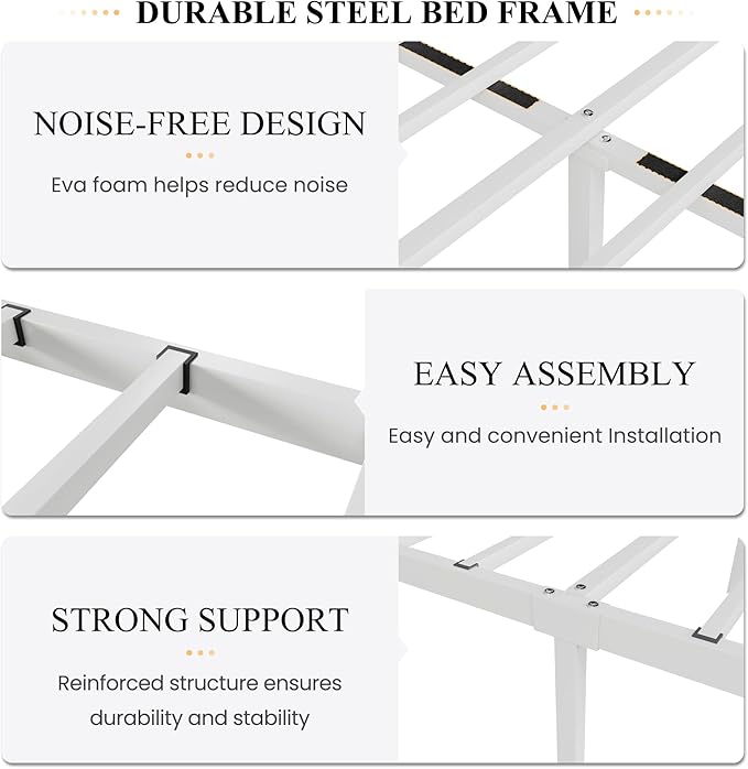 SHA CERLIN Queen Size Bed Frame with Headboard,Metal Bed Frame with Butterfly Pattern Design Headboard & Footboard,No Box Spring Needed,Easy Assembly,White