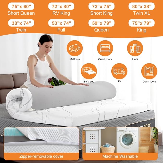 Extra Firm Mattress Topper King Size 4 Inch, Cooling Egg Crate Gel+Bamboo High Support Mattress Pad with Removable Cover, Bed Topper for Pain Relief,No Smell,CertiPUR-US, 79 * 75