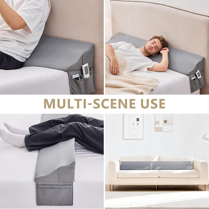 Bed Wedge Pillow for Headboard Gap Filler Queen(60"x6"x10")-Triangle Pillow Wedge for Bed, Mattress Wedge Gap Filler for Headboards, Soft Washable Cover, Neck Back Support&Sleeping Pillow Wedge, Gray