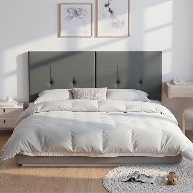 Queen Headboard Only with Adjustable Metal Legs, Faux Leather Upholstered Headboard Queen Size, Modern Stylish Headboard with Sunken Dot Design, Sturdy Bed Headboard for Bedroom, Gray