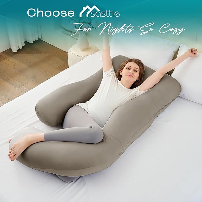 Sasttie Pregnancy Pillows for Sleeping, U Shaped Cooling Full Body Pillow with Removable Cover, Pregnant Women Must Haves, Maternity Essential, Linen