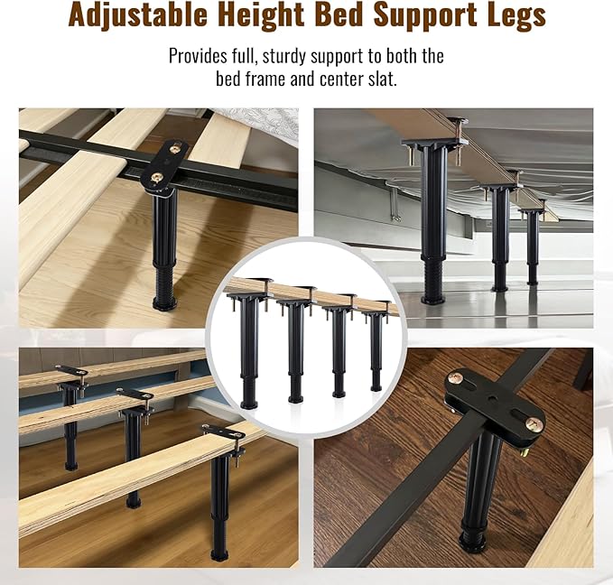 YHK 4PCS Adjustable Height Bed Support Legs 7.8-13.0inch, Heavy Duty Bed Frame Support Legs for Bed Slat and Frame, Plastic Bed Frame Support Replacement Bed Support Reinforcement Parts