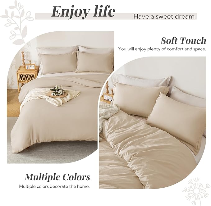 MILDLY Super Soft Duvet Cover 2pcs - 100% Washed Microfiber Light Khaki Twin/Twin XL Comforter Cover Set with Zipper Closure & Corner Ties (No Comforter)