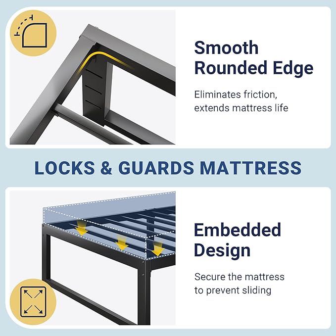 Allewie Twin Bed Frame, 14 Inch Metal Platform Bed Frame with 4000LBS Heavy Duty Steel Slats Support, Noise Free, Easy Assembly, No Box Spring Needed, Black