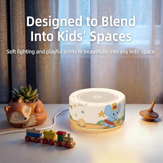 Kipcush White Noise Machine - Soft Non-Glare Nursery Lamp, 30 Soothing Sounds, 8 Color Lights, Max 8-Hour Timer for Baby & Adults (A Baby Elephant, Standard)