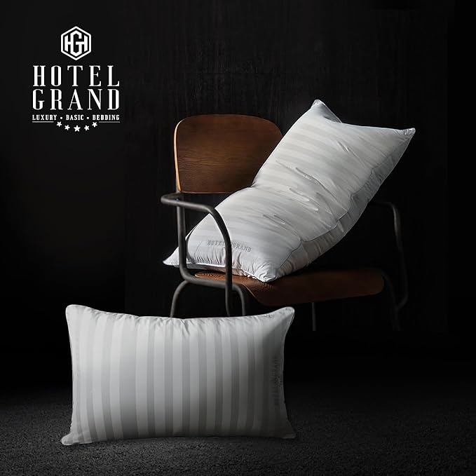 Hotel Grand White Feather Down Pillows King Size Set of 2 Packs Bed Pillows Medium Firm Hypoallergenic 100% Cotton Breathable Hotel Collection Back/Side Sleeping Pillows,36"x20"/2 Packs