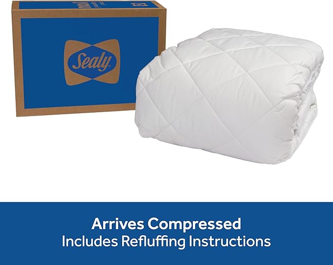 Sealy Luxury 100% Cotton Soft Top Layer, High Loft Comfort EternaLoft Fiberfill, Durable Stretch Corners Mattresses 18 Inches Deep Machine Washable Fitted Mattress Pad, Twin Size, White