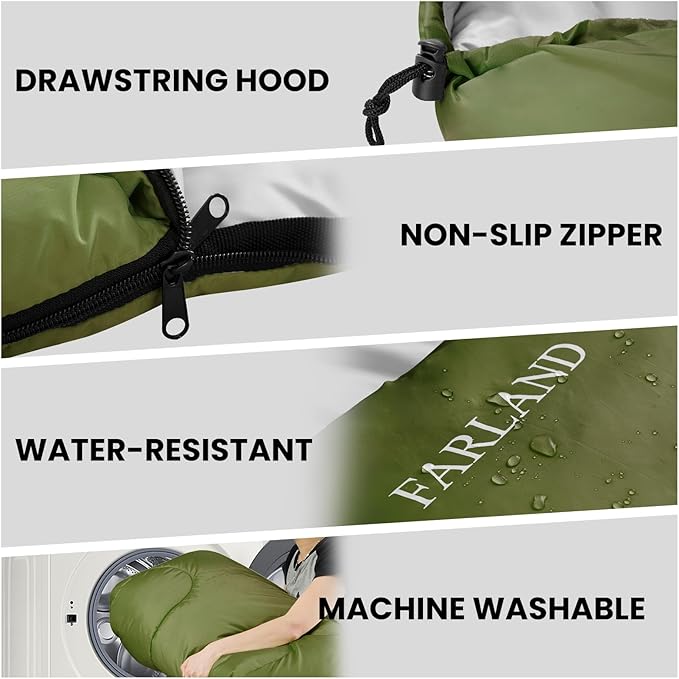 FARLAND Sleeping Bags for Adults, 3 Season Warm & Cool Weather, Lightweight Camping Sleeping Bag for Kids Family Camping Essentials with Compression Sack for Hiking