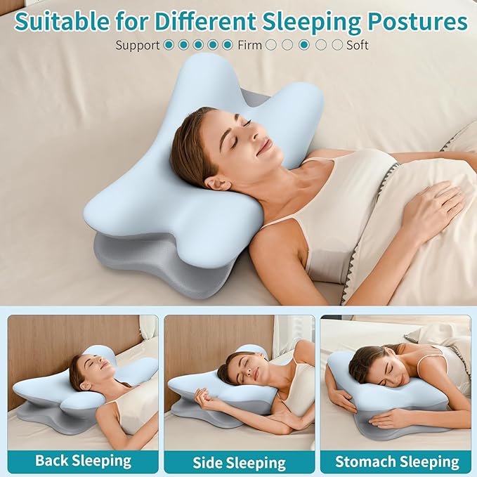 Besyodo Cervical Neck Pillow for Pain Relief - Ergonomic Side Sleeper Pillow for Neck Support, Cooling Memory Foam Pillows for Sleeping, Contour Pillow Orthopedic Bed Pillow for Back Stomach Sleepers