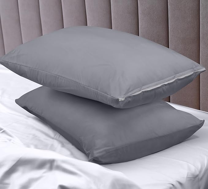 Utopia Bedding Premium 100% Waterproof Pillow Protectors with Zipper Queen Size (Set of 2), Bed Bug and Dust Mite Proof Zippered Pillow Covers, Pillow Encasement Cases, Gray