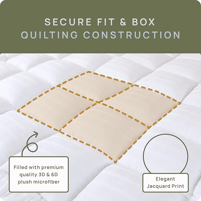 Plush Extra Thick Twin Mattress Topper, Soft & Cooling Pillow Top Bed Topper for Back Pain with 300TC Cotton Cover, Overfilled Mattress Pad Cover for Back Pain, Fit to 6”-22” Mattress.