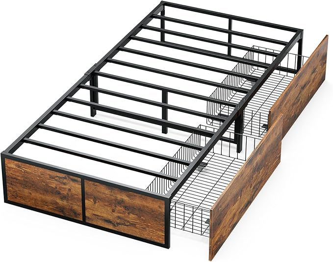 GAZHOME Twin XL Bed Frame with 2 XL Storage Drawers, Metal Platform Bed Frame with Footboard, 9 Strong Metal Slat Support/No Box Spring Needed/Easy Assembly/Space Saving Wood