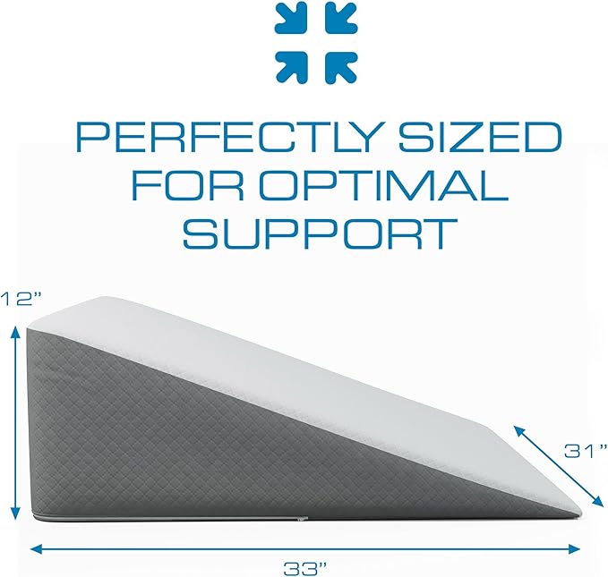 Kolbs Bed Wedge Pillow for Sleep Apnea, FSA Eligible Acid Reflux, and Back Pain Relief, with Chic Jacquard Cover - Headboard Wedges for Sleeping (Extra Wide 12" Height)