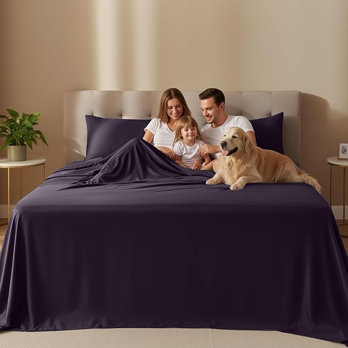 Utopia Bedding Queen Size Sheet Set – 4 Piece Bed Sheets, Soft and Breathable Microfiber, Includes 1 Fitted Sheet, 1 Flat Sheet and 2 Pillowcases – Oeko-Tex - (Dark Purple)