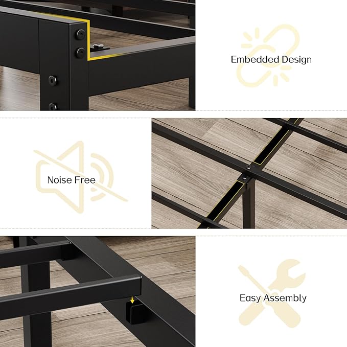 OLEVS Twin Bed Frame with Headboard Metal Platform Bed Twin Size with USB Charging Station and LED Lights, No Box Spring Needed