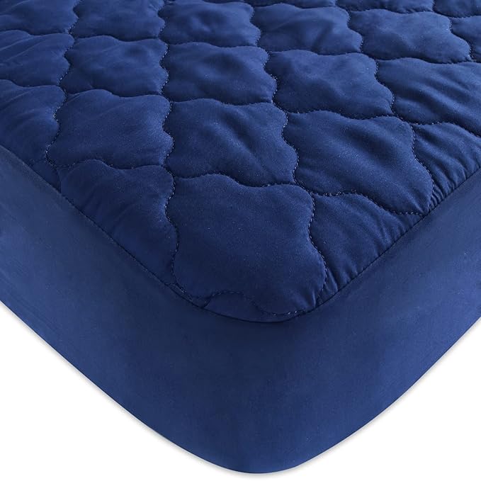 2 Pack Crib Mattress Protector Sheets Fitted Waterproof Crib Mattress Pad Cover, Noiseless & Machine Wash 100% Absorbent Toddler Mattress Protector Sheet Quilted, Gray&Navy, 52" x 28"