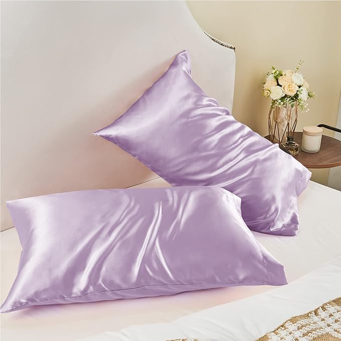 BEDELITE Satin Pillowcase for Hair and Skin, Super Soft and Cooling Similar to Silk Pillow Cases 2 Pack with Envelope Closure, Gift for Women Men(13"x18" Toddler Size, Lavender)