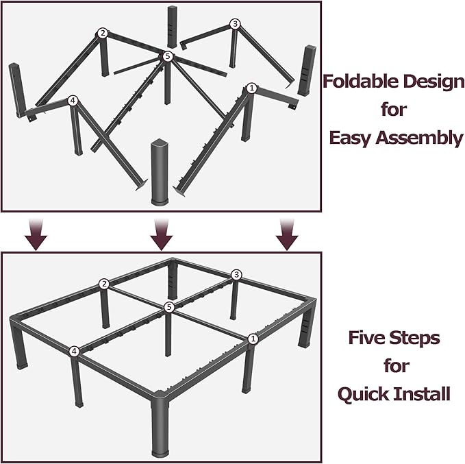 Bilily 14 inch King Bed Frame Metal Platform with Round Corner Legs,3500 LBS Heavy Duty Steel Slats Support,Headboard Compatible,No Box Spring Needed,Easy Assembly,Mattress Retainer,Underbed Storage