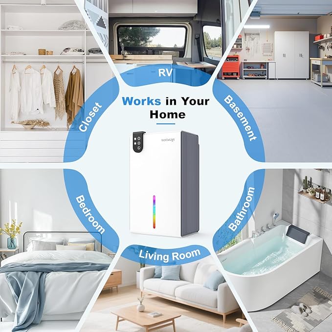 Dehumidifier for Home up to 1000 sq. ft, Small Quiet Dehumidifier with Drain Hose, 98oz Water Tank, Auto Shut Off & 7-Color Ambient Light, for Bedroom, Bathroom, Basement, Living Room (WhiteGrey)