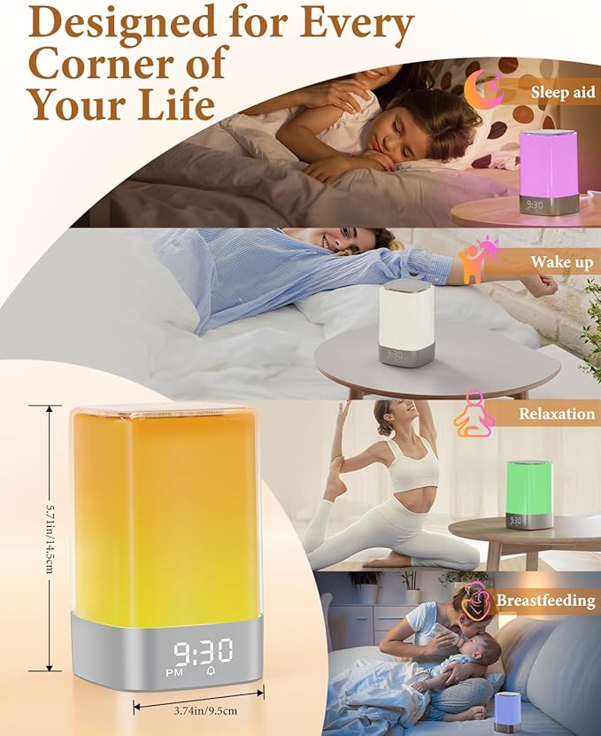 Sound Machine Alarm Clocks for Bedroom with 32 Soothing Sounds, White Noise Machine for Baby & Adults Sleep,Bluetooth Speaker & Night Light for kids,App Control,Timer, Gift for Teens,Girls,Boys,Women