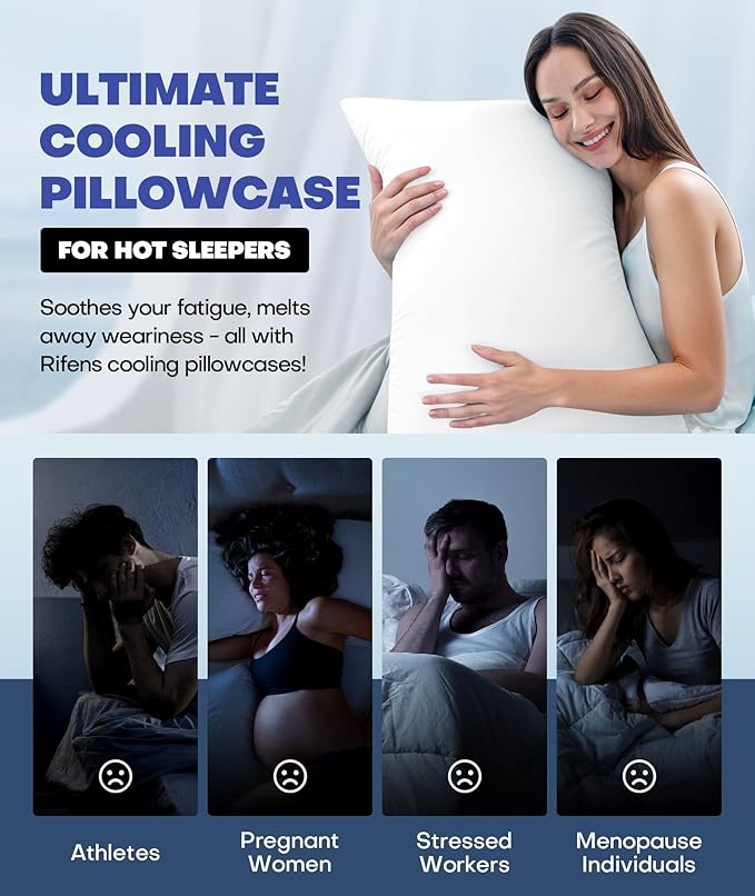 Ice Cooling Pillowcase for Hot Sleepers, Instantly Cool, Stays Cold All Night, Softer Than Silk Pillow Cases, Pillow Covers with Invisible Zipper, Gift for Men & Women - King Size, White (1 Pack)