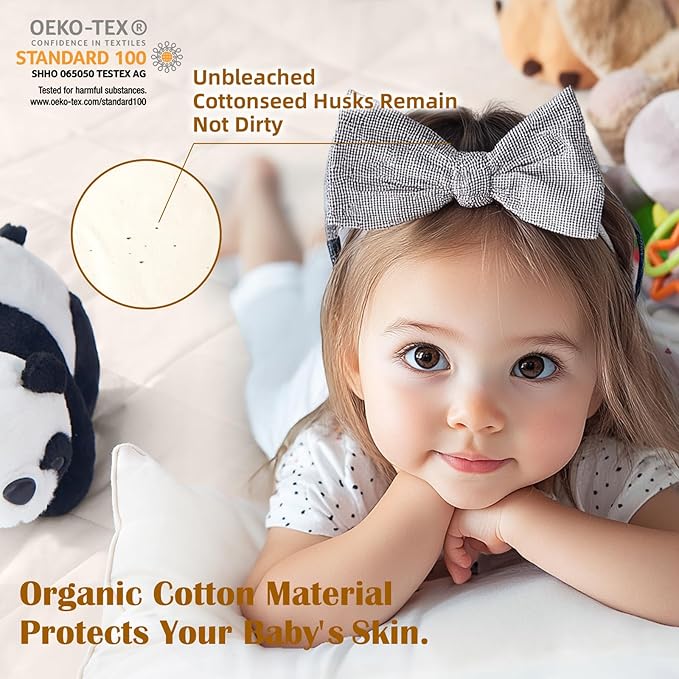 Organic Crib Mattress Protector - Top&Side Waterproof, 100% Waterproof Crib Mattress Protector, Breathable Cotton Toddler Mattress Protector, Baby Crib Mattress Cover Fitted 52x28x9 in