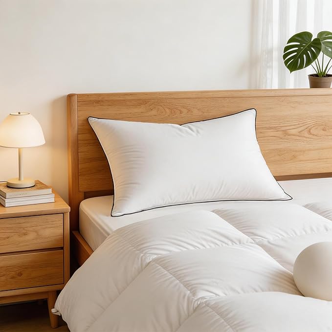 Hotel Collection Down Bed Pillows Standard Size Set of 2, Breathable Cotton Blend Shell Cover,Medium Firm, Down Fiber Pillows for Sleeping - Soft Support for Back