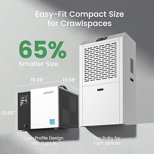 Waykar 70 Pint Energy Star Crawl Space Dehumidifier with Pump & Drain Hose for Basements, Commercial & Water Damage Spaces up to 5000 Sq. Ft., Compact, Strong Dehumidification, 5-Year Quality Coverage