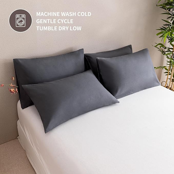 MINIPANDA Dark Gray King Size Pillow Cases Set of 4 - Super Soft, Smooth and Breathable Grey King Pillow Cases - Envelope Design - Machine Washable Lightweight (20X40 Inches (4 PIECE))
