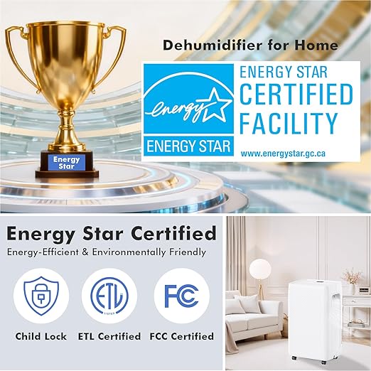 50Pints Dehumidifier with Drain Hose, 3,500 Sq.Ft Dehumidifier for Basement, 4.5L/1.19 Gallon Tank, Energy Star Cert. 41dB, Airflow Swing, Humidity Remover for Home, Bedroom & Bathroom