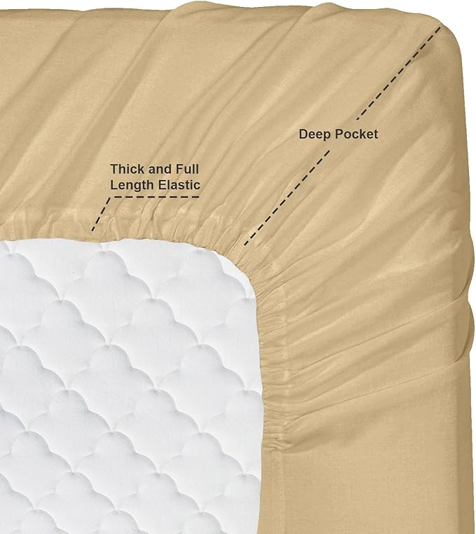 Hearth & Harbor Extra Deep Pocket Sheets - Fits Mattress 18-24 Inches Deep - Extra Deep Pocket Twin XL Sheets Sets - 4 Piece Twin XL Size - Camel