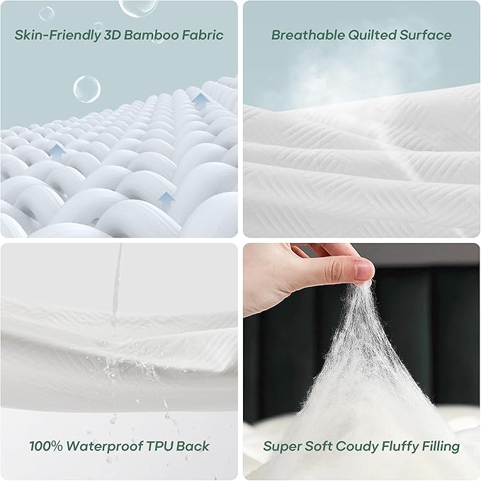 Cozymaker Full Size 100% Waterproof Mattress Protector, Mattress Pad Cover Fitted 8""-21"" Deep Pocket, 3D Air Fabric Soft Breathable Cooling Bed Mattress Cover Noiseless Washable, White