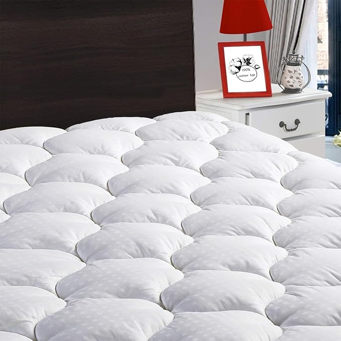 LEISURE TOWN Cotton Twin XL Mattress Pad Fitted Quilted Mattress Cover Pillow Top Mattress Topper Cooling Soft Breathable Mattress Protector with 8-21 Deep Pocket,Machine Washable (39x80 White)