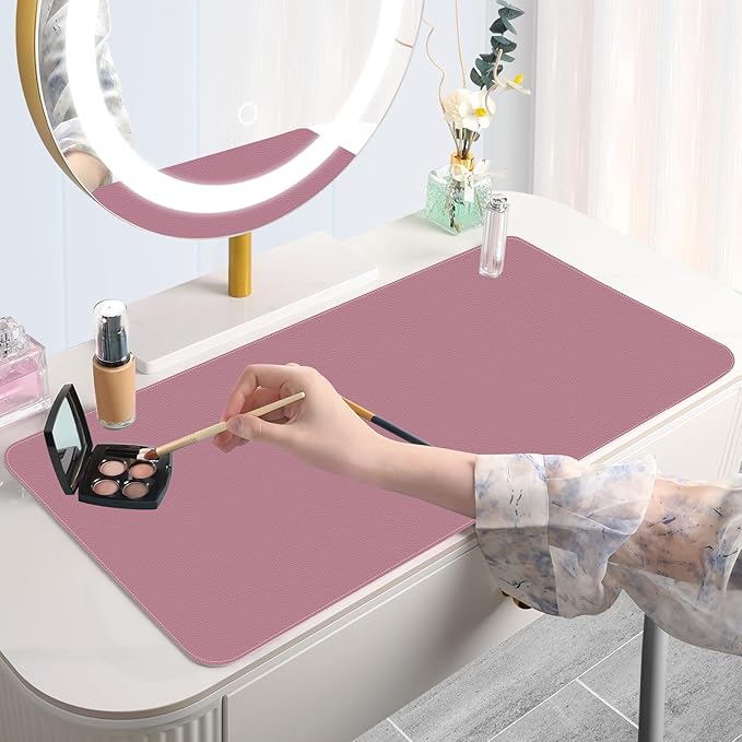 Makeup Mat for Vanity to Protect Desk Top 23.6 x 11.8in, Dual-Sided Makeup Mat, Easy to Clean Desk Pad - Waterproof and Oilproof Vanity Accessories (Dark Pink and Light Pink)