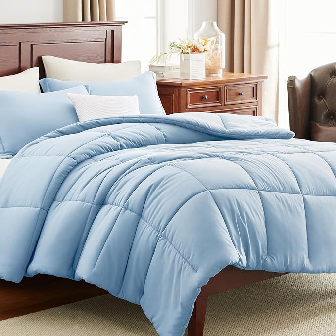 CozyLux Twin/Twin XL Comforter Set Baby Blue - 270GSM Box Stitched Bedding Set for College Dorm & Back to School, Lightweight All Season for Teen Boys, Girls, 2 Pcs with Comforter and Pillow Sham