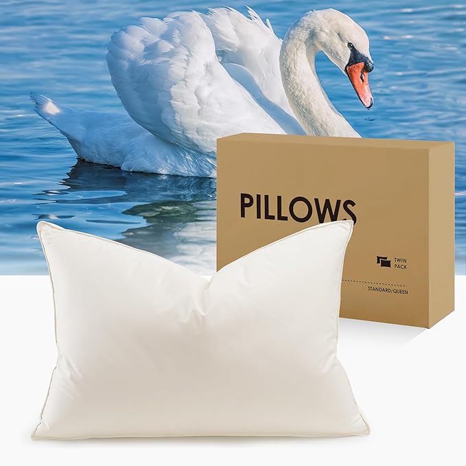 UNIKOME White Goose Down Feather Gusseted Pillows - 100% Organic Cotton Cover - Standard Size Pillow Set of 2, Made in Japan Pillow for Sleeping