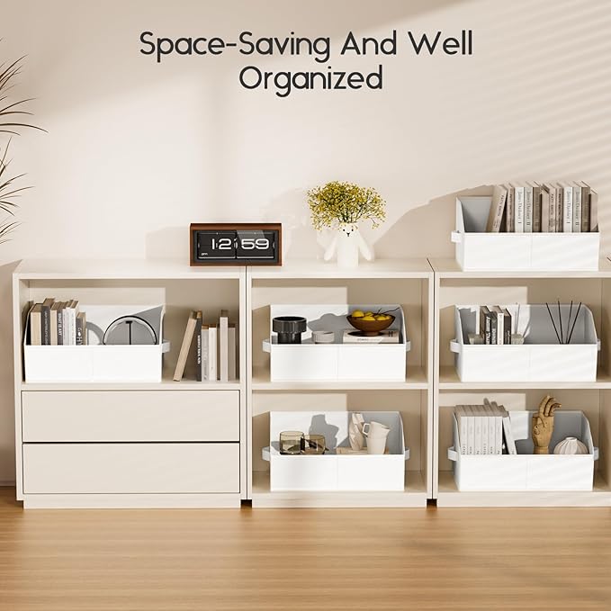 Homsorout Large Closet Organizers and Storage Bins - 8 Pack Trapezoid Storage Baskets for Shelves, Foldable Fabric Baskets with Handles Ideal for Closet, Basket, Wardrobe and Shelf Storage, White