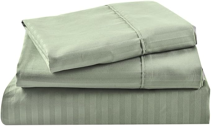 Kingnex Striped 3 Piece RV Bunk Sheets Set for Narrow Twin Bed Soft Brushed 1800 Microfiber Bedding Set Includes 1 Cot Size Fitted Sheet 1 Flat Sheet 1 Pillowcase Cot Sage