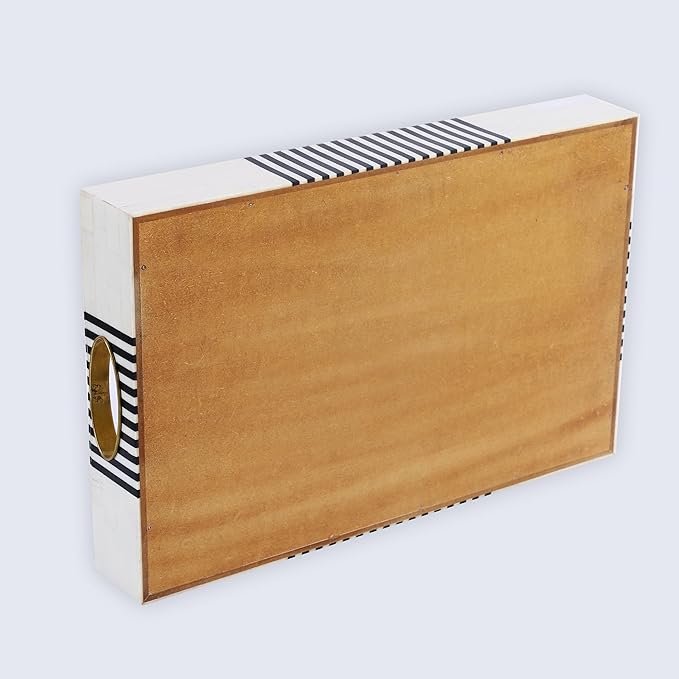 Handicrafts Home Decorative Tray 11x17 Inch, Optique Reflect Collection, Ottoman Coffee Table Tray with Handles, Resin Inlay Serving Tray for Living Room Decor, Modern Minimal Centerpiece Tray