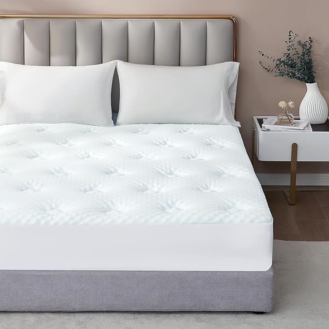 Hansleep Memory Foam Mattress Pad Topper Queen, Queen Foam Mattress Topper Viscose Derived from Bamboo, Queen Size Bed Mattress Pad Cover for Back Pain Relief, 60" x80", White