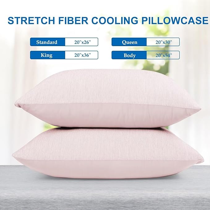HOMFINE Cooling Pillowcases Standard Size - Double Side Q-Max 0.439 Cooling Fiber for Pillow Protector, Breathable Cold Pillow Cover for Hot Sleeper Night Sweat, Hidden Zipper, 2 Pack (20"x26", Pink)