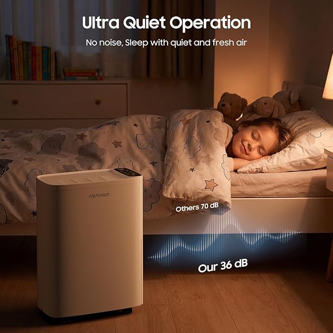 ASAHWo 2500 Sq.Ft Dehumidifier for Basement with Drain Hose Max 34 Pints, Dehumidifiers for Home, Bathroom, Bedroom, 4 Pre-Set Modes, Intelligent Humidity Control, Dry Clothes Quiet Operation