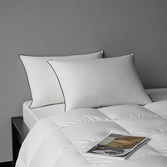 Bed Pillows, Luxury Hotel Collection White Premium DownPillow for Sleeping, 650 Fill Power,100% Cotton Fabric, Soft Support, Down Surrounded Pillow for Side and Back Sleepers, Stomach Sleepers