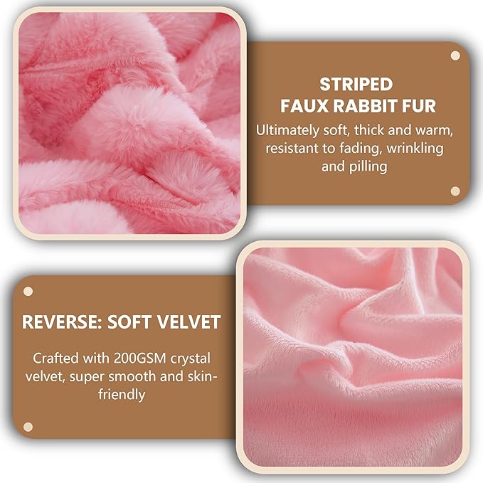 MEGO Fluffy Faux Rabbit Fur Body Pillow Cover, Soft Plush Fuzzy Wide Striped 20x54 Body Pillowcase with Zipper, Home Decorative Shaggy Furry Ribbed Long Pillow Cover for Bed Couch Sofa Bedroom, Pink