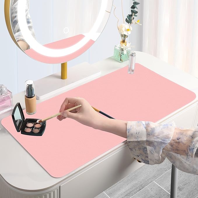 Makeup Mat for Vanity to Protect Desk Top 23.6 x 11.8in, Dual-Sided Makeup Mat, Easy to Clean Desk Pad - Waterproof and Oilproof Vanity Accessories (Fairy Pink and Blue)