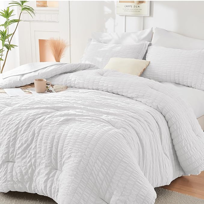 HYMOKEGE White Duvet Cover Full Size, Ultra Soft 3-Piece Seersucker Duvet Cover Set with Zipper Closure, Soft Brushed Microfiber Bedding Set with 8 Corner Ties (80"x90", 2 Pillowshams)