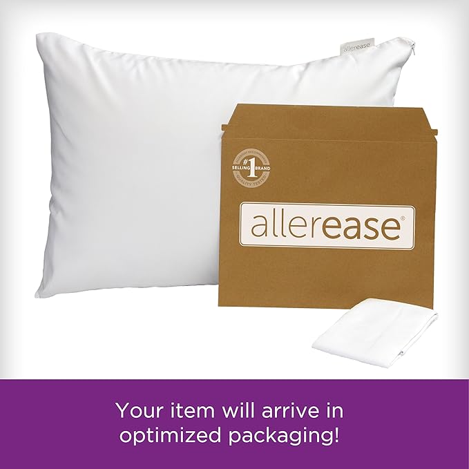 AllerEase Ultimate Cotton Pillow Protector Advanced Allergy Protection Temperature Balancing Comfort Zippered Pillow Cover, S/Q, White- 4 Pack