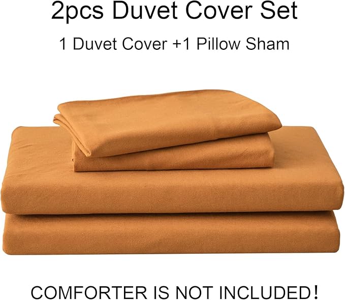 PURE ERA Jersey Knit Duvet Cover Set 100% T-Shirt Cotton Super Soft Comfy 2pc Bedding Set with Zipper Closure (Solid Burnt Orange, Twin)