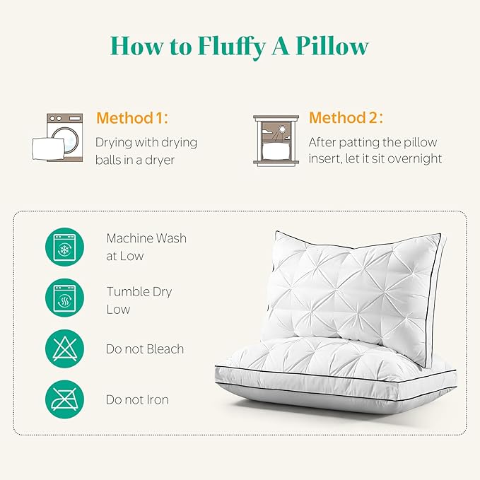 Premium Hybrid Goose Feather Down Pillows King Size Set of 2 with 100% Organic Cotton Cover, Hotel Collection Bed Pillows for Sleeping, White Fluffy Soft Gusseted Pillows (18"x34"+2" Gusset)